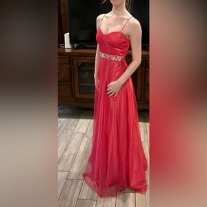 Coral Orange Prom pageant dress w/ stoned waist sz 1/2 $50